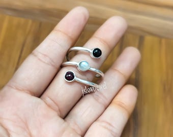 Garnet Moonstone Black Onyx Three Stone Ring Women - 925 Sterling Silver Jewelry