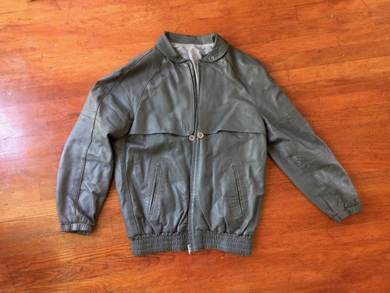 Gray Leather Bomber Jacket