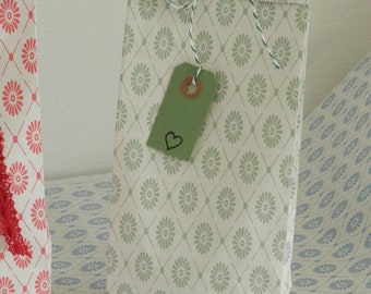 Sacs en papier motif vert, 5 pcs.