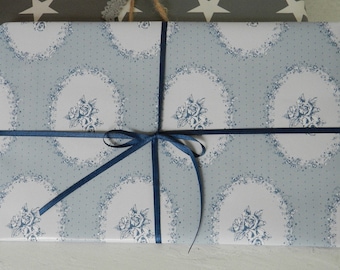 Wrapping paper rose, blue 3 m, 30 cm wide