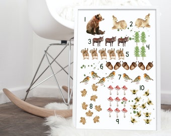 ZAHLEN POSTER Kinder Waldtiere Digital Download printable