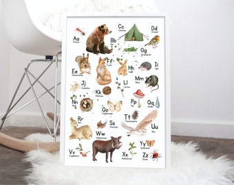 ABC ALPHABET POSTER Enfants Forest Animals Digital Download imprimable