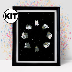 初心者向け猫クロスステッチキット - ニードルポイント - 刺繍 - 黒猫パターン - シルエット - 動物 - モダン装飾 - 黒と白 - K-952