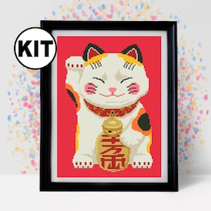 初心者向け猫クロスステッチキット - ニードルポイント - 刺繍 - 黒猫パターン - シルエット - 動物 - モダン装飾 - 黒と白 - K-556