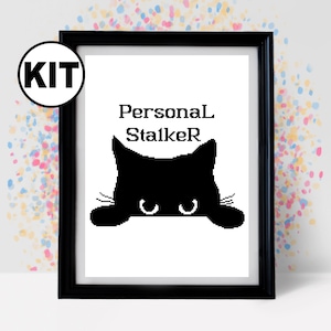初心者向けクロスステッチキット - ニードルポイント - 刺繍 - 黒猫のクロスステッチパターン - 猫好き - 面白い猫の絵 - K-877