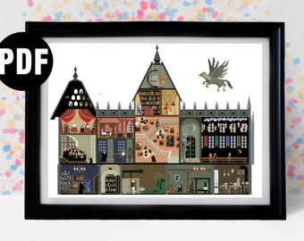 Castle Cross stitch - Stitchalong (SAL) Cross Stitch Pattern - Book Cross stitch pattern - Movie Cross stitch - Big Cross stitch - PT-1029