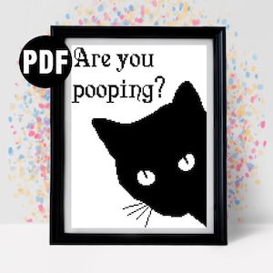 Patrón de punto de cruz de gato negro para principiantes - Bordado - Punto de aguja - Idea de regalo para amantes de los gatos - Decoración de baño - PT-875