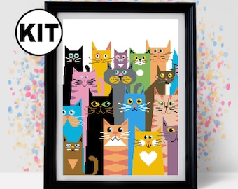 Cat Cross Stitch Kit: Beginner Embroidery, Animal Pattern K 937