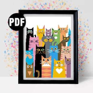 Modèle de point de croix chat pour débutants - broderie - kits de broderie - idée cadeau pour amoureux des chats - pdf téléchargement immédiat-PT-937