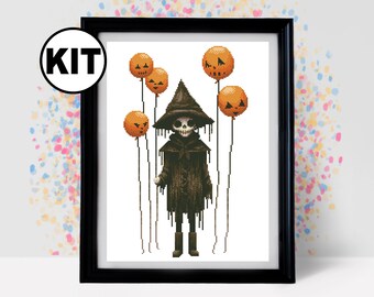 Halloween Cross Stitch Kit: Witch & Pumpkin Pattern K 1059