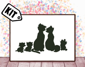 Kreuzstich KIT für Anfänger - Stickdatei - Stickdatei - Cartoon Kreuzstichvorlage - Silhouette - Katze Kreuzstich - Tier -easy-K-129