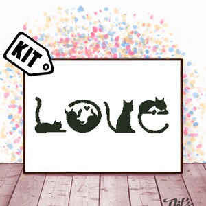 初心者向けクロスステッチキット - ニードルポイント - 刺繍 - 黒猫のクロスステッチパターン - 猫好き - シルエット - 動物 - 簡単 - K-70