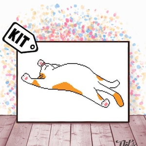 初心者向け猫クロスステッチキット - ニードルポイント - 刺繍 - 白猫パターン - シルエット - 動物 - モダン装飾 - 黒と白 - K-722