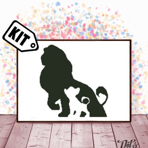 Cross Stitch KIT for beginner - Needlepoint - Embroidery - Cartoon cross stitch pattern - Lion kit -  animal cross stitch - wall art - K-189