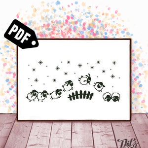 Schema punto croce pecora - Silhouette - animale - Bambini Neonato - Arredamento moderno - bianco e nero - Per principianti - pdf Download immediato - facile - PT-141