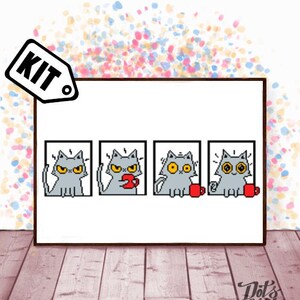初心者向け猫クロスステッチキット - ニードルポイント - 刺繍 - 黒猫パターン - シルエット - 動物 - モダン装飾 - 黒と白 - K-331