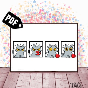 Cat cross stitch pattern  for beginners - Embroidery - Needlepoint Kits - Funny cross stitch - pdf Instant Download-easy cross stitch-PT-331