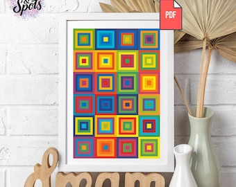 Geometrische vierkanten kruissteek pdf | Retro popart-wanddecoratiekaart - PT-654
