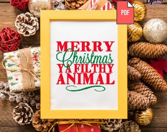 Merry Christmas cross stitch pattern - Holiday Quote PDF - Modern Xmas Embroidery - pdf Instant Download-easy-PT-503