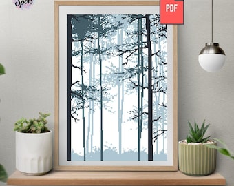 Forest Cross Stitch Pattern: Trees Embroidery Landscape Nature Scandinavian Home Decor (PDF Download) PT-481