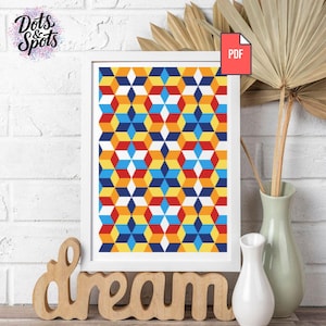 Geometric Cross Stitch Pattern: Modern Colorful Cubes (PDF Download) Colorful Diamond Harlequin - P-1083