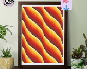 Geometric Cross Stitch Pattern: Gradient Modern Wavy Design (PDF