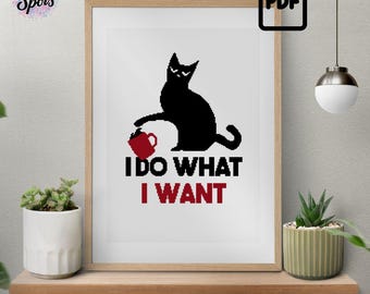 Funny Black Cat Cross Stitch Pattern PDF - Sassy Cat Embroidery - Instant Download - Cat Lover Wall Art - Humor Home Decor - PT-355