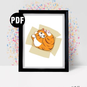 Katzen Kreuzstich Stickmuster für Anfänger - Katze Orange - Stickmuster - Stickpackung mit Stickmuster - Stickdatei Katzen Liebhaber Geschenk - pdf Instant Download PT-1102