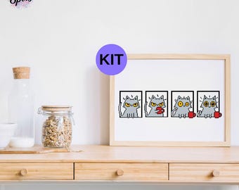 Cat Cross Stitch Kit: Beginner Needlepoint, Modern Decor K-331