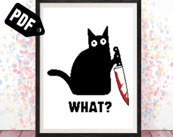 Modèle de point de croix chat noir pour débutants - Kits de broderie - Broderie-Silhouette-animal-Décoration moderne-pdf Téléchargement instantané-easy-PT-387