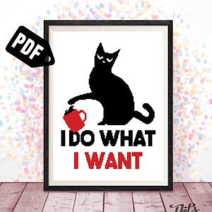 Black Cat Cross Stitch Pattern: Beginner Embroidery (PDF Instant Download) PT-355