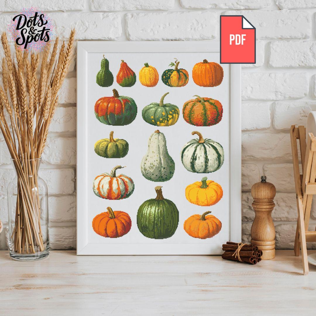 Autumn Pumpkin Cross Stitch Pattern | Fall Harvest Sampler | Botanical ...