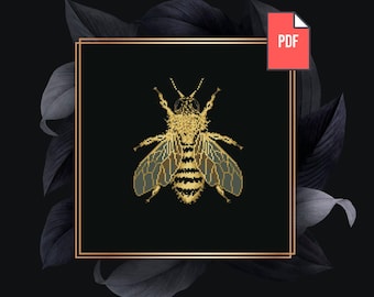 Gold Bee Cross Stitch Pattern - Bumblebee - Modern Insect Embroidery - nature - cute bug - honey - Needlepoint Kits -PT-615