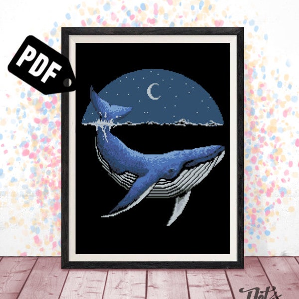 Whale Cross stitch pattern for beginners - Sea Embroidery - Needlepoint Kits - Nature - Modern Decor - pdf Instant Download - easy -PT-736