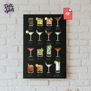 Cocktail Kreuzstich Muster: Moderne Bar Dekor Whisky Gin Rum Stickerei Küche Handarbeiten (PDF Download) - P-1178