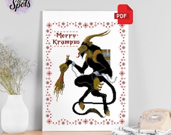 Krampus Cross Stitch Pattern: Gothic Holiday Creepy Christmas Folklore (PDF Pattern) P 1087