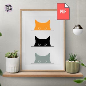 Peeking Cats Cross Stitch PDF Pattern – Orange Black Grey Cat Trio – Funny Spy Cat Embroidery – Modern Cat Wall Art - PT-416