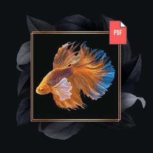 Betta Fish Cross Stitch Pattern: Modern Nature Embroidery (PDF Download) P-1008