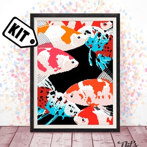 Cross Stitch KIT - Cross stitch pattern for beginners - fishes - Embroidery - Needlepoint Kits - Nature - Modern Decor - easy - K-468