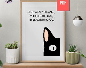Peeking Black Cat Cross Stitch PDF - Funny Spy Cat Kitchen Embroidery - Instant Download - Cat Humor Wall Art - PT-382