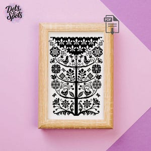 Bird cross stitch pattern - Silhouette cross stitch - Black and White Ukrainian Tree of Life Cross Stitch Pattern – Folk Motif PDF - PT-1041