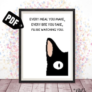Modèle de point de croix chat noir pour débutants - Broderie - Idée cadeau pour les amoureux des chats - Téléchargement instantané pdf - PT-382
