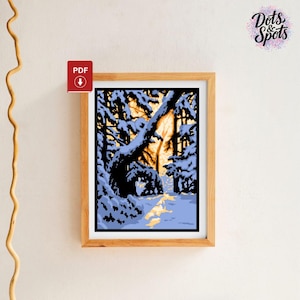Snowy Forest Sunset Cross Stitch Pattern: Winter Landscape Trees Embroidery for Beginners (PDF Download) PT-648