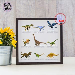 Dinosaur Cross Stitch Pattern: Beginner Embroidery, Nursery Decor (PDF Pattern) P 1162