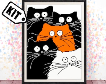 Cat Cross Stitch Kit: Beginner Embroidery, Needlepoint (Animal-K-494)