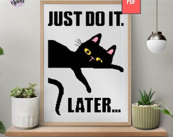 Black Cat Cross Stitch Pattern: Lazy Cat Quote PDF Funny Bathroom Decor Minimalist Humor (PDF Pattern) PT-876