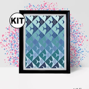 Cross Stitch KIT - Cross stitch pattern for beginners - fishes - Embroidery - Needlepoint Kits - Nature - Modern Decor - easy - K-1129