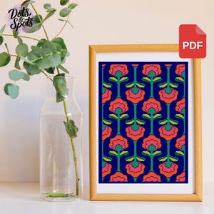 Plants cross stitch pattern-Bold Floral Cross Stitch Pattern - Embroidery-Needlepoint - Retro Repeating Design - botanical - PT-808