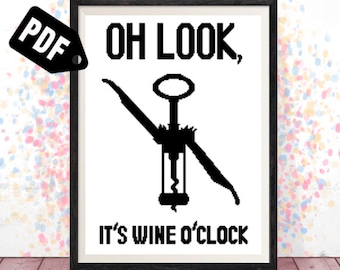 Wine cross stitch pattern - Silhouette - for beginners - Embroidery - Needlepoint - pdf Instant Download-PT-325