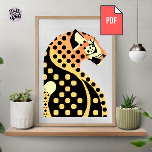 Patrón de punto de cruz de jaguar: Decoración moderna abstracta de grandes felinos - Diseño de bordado de animales de la jungla (descarga en PDF) PT-799